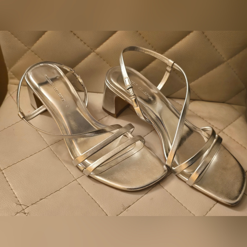 Pull&bear silver square heal sandals sz 6.5